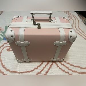 Pink and White Vintage-Style Petite Suitcase Shoulder Bag Makeup Bag 12”x 10”